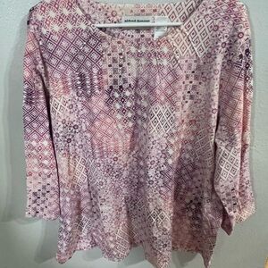 Alfred Dunner Pink Red Boxy 3/4 Sleeve Blouse